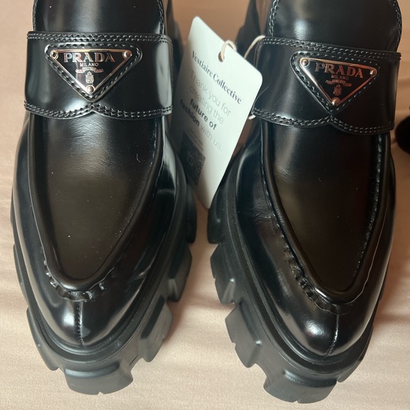 Prada Brushed Leather Monolith Pointed Loafers - Picture 8 of 9